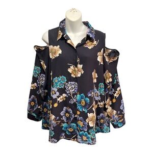 Chico's cold shoulder top navy and tan Chico’s size 2 or large